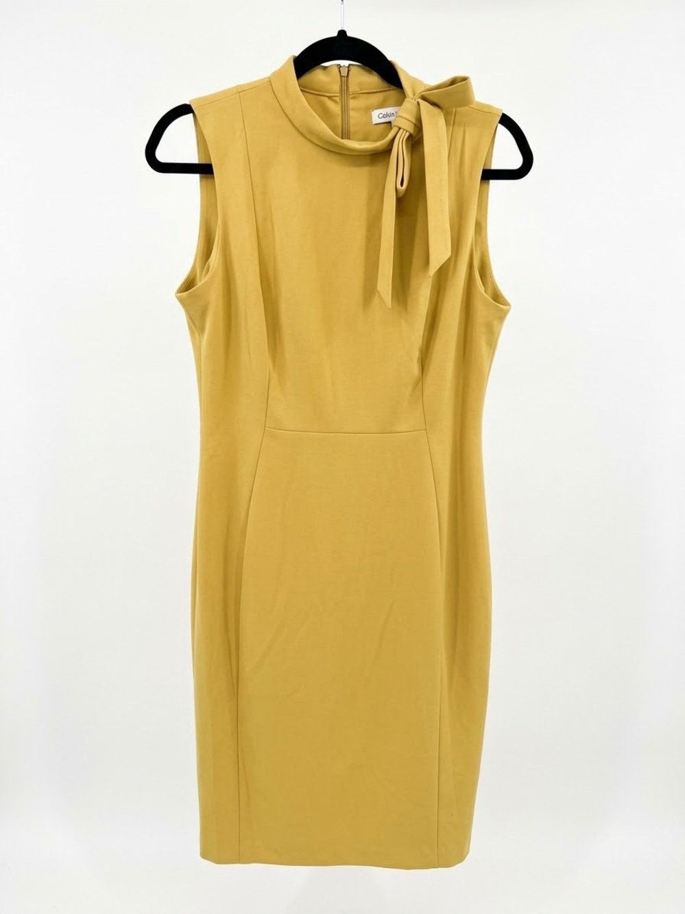 Calvin Klein Yellow Tie-Neck Sheath Dress